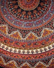 India Arts Indian Mandala Print Round Cotton Tablecloth 76" Brown