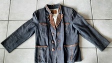 Vtg Munchen German Jacket Coin ANTLER BONE Btn Bavarian Linen  Leather Blazer