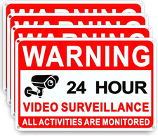 4 Pack Video Surveillance Signs, 8 x 12 Inch Aluminum Camera Signs, CCTV Securit