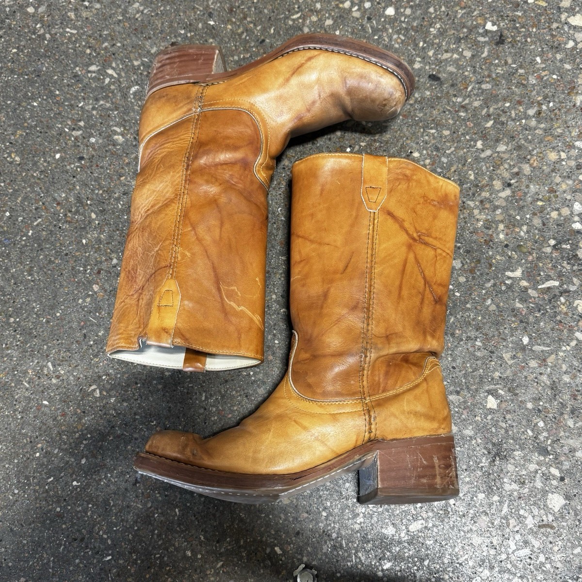 Vintage 70s ACME Campus Boots Tan Leather Pull On Western Mens 11