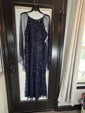 R M Richards Sequin Embellished Maxi Gown Dress Women's Petite Size 10P Navy