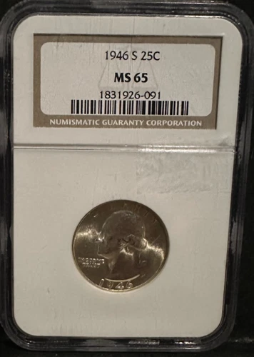1946-S 25C Silver Washington Quarter - NGC MS65
