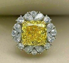 Cushion Cut Lab Created Yellow Citrine Diamond Engagement Ring 14K White Gold FN
