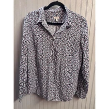 Talbots red, white, and blue geo patterned blouse Large 100 percent tencel