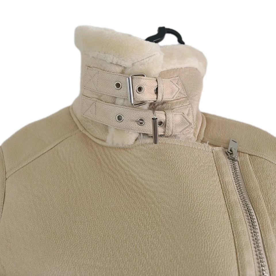 Chaqueta de motociclista Topshop para mujer color tostado de piel de oveja talla 6 Foto 2 de 4