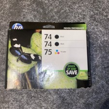 HP 74 Black + 74 Black + 75 Tri-Color Ink Combo Pack Genuine NEW SEALED 2015