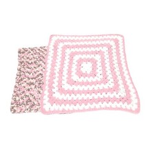 Handmade baby girl crochet blankets pink white nursery decor afgan