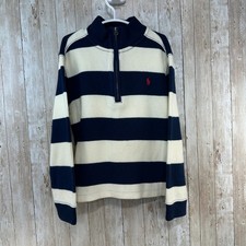 Polo Ralph Lauren Kids 1/4 Zip Pullover Sweater Cream Navy Stripe Red Pony Sz 5