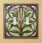 Art Nouveau Pink Calla Lily-stained glass design Light Switch Plate outlet cover
