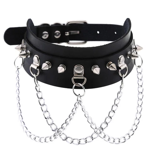 Punk Gothic Spike Rivit Choker Halsband PU Leder BDSM Halskette 16 Farben - Bild 3 von 36