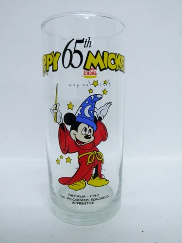 Disney Glass - Mickey Mouse  vgc (5 7/8" x 2 5/8") - Happy 65th - Fantasia 1940