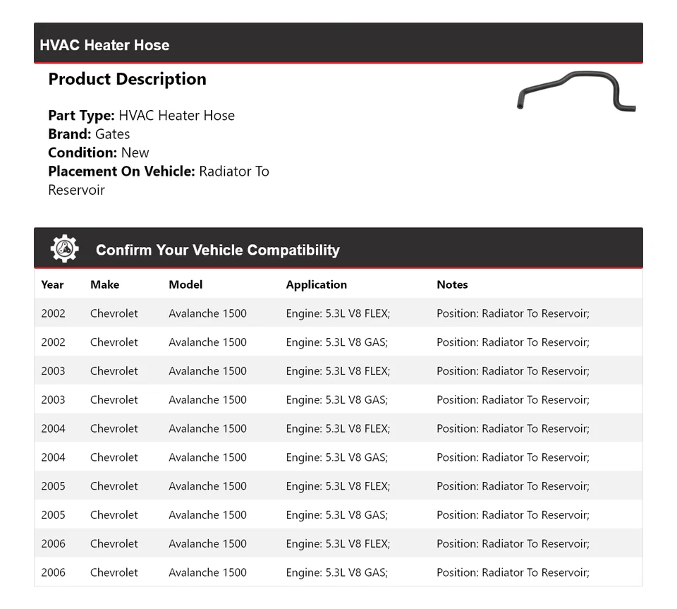 Ворота шланга отопителя и кондиционера для Chevrolet Avalanche 1500 2002-2006 годов выпуска 2003 2004 2005 годов выпуска - Изображение 2 из 3