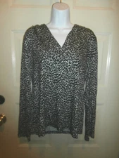 NEW NWT TALBOTS TOP LARGE BLACK WHITE STRETCH KNIT TOP $88
