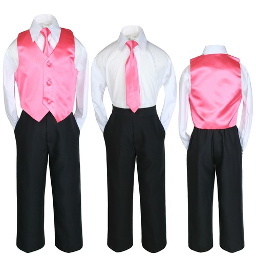 4pc Formal Suit for Baby Boy Toddler BLACK Pants + Color Vest Long Tie Set S-8 - Picture 14 of 69