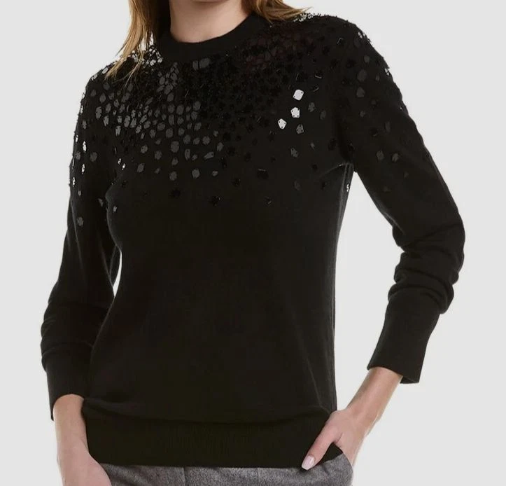 1490 Michael Kors Women s Black Mirror Embellished Cashmere Sweater Size S