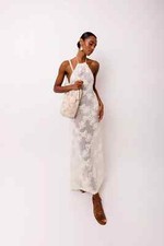 Amy Lynn Cici Halter-Neck Floral Crochet Maxi Dress UK 8 Size S Ivory