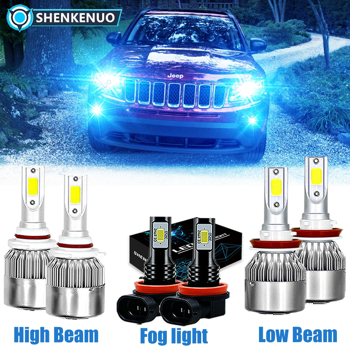 For Jeep Compass 2014- 2018 2019 2020 LED Headlight Fog Light 8000K Blue Bulbs