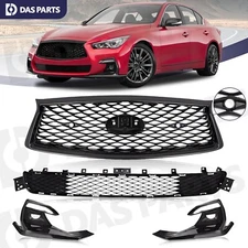 4PCS For 2018-2022 Infiniti Q50 Sport Front Upper Lower Grille Fog Light Bezels
