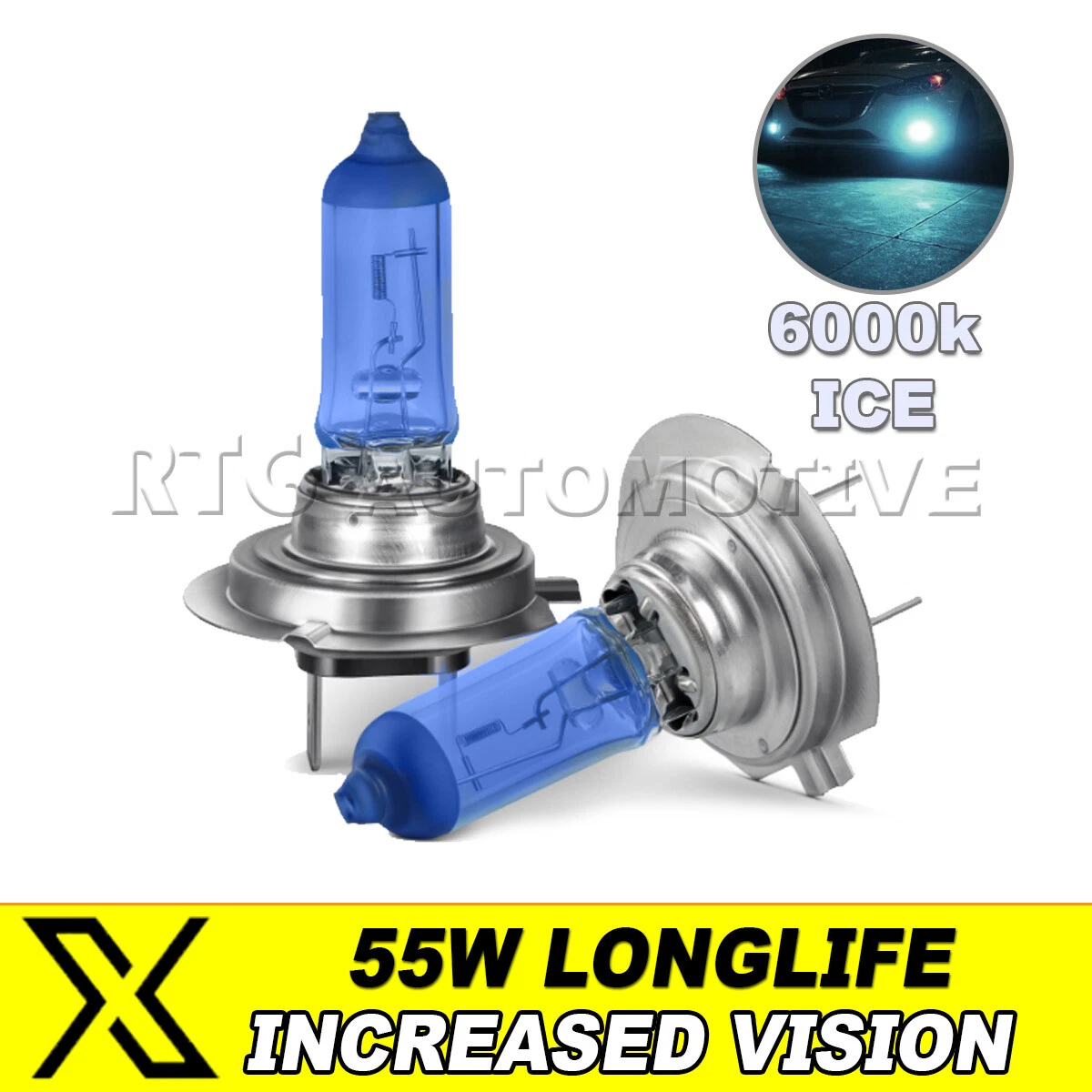 H7 477 Dipped Headlight Light Bulbs 55W Ice White Blue 6000k Fits