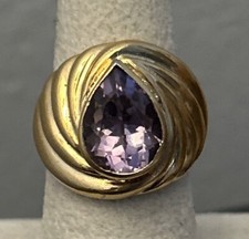 Qvc Designer Fine Gold Overlay Sterling Silver Faceted Amethyst Ring Size 6