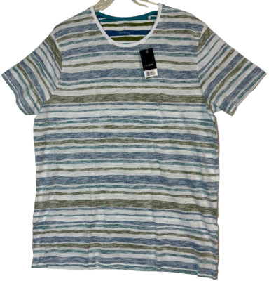 Livergy Men's TShirt XL Blue Green Stripe SS New with Tags Lightweight Versatile