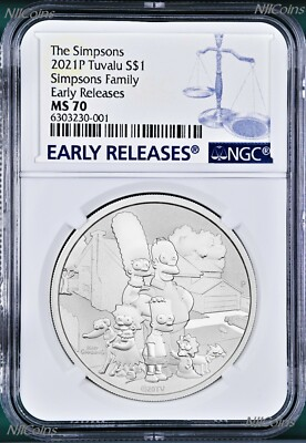 #ad 2021 Simpsons Family Simpson $1 1oz .9999 Silver COIN NGC MS70 ER $95.87