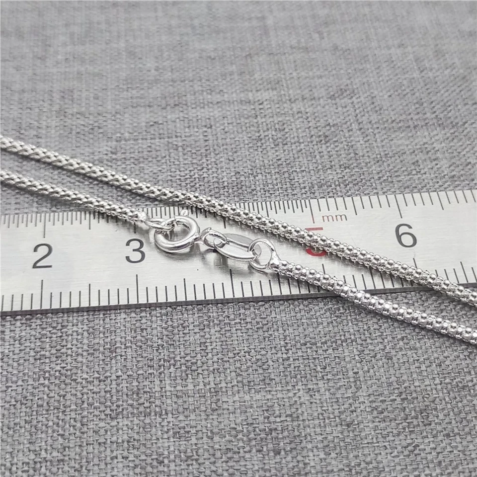 Cadena de palomitas de maíz ajustable de plata de ley 925 con chapado en rodio 1,5 mm 18 pulgadas Foto 2 de 4