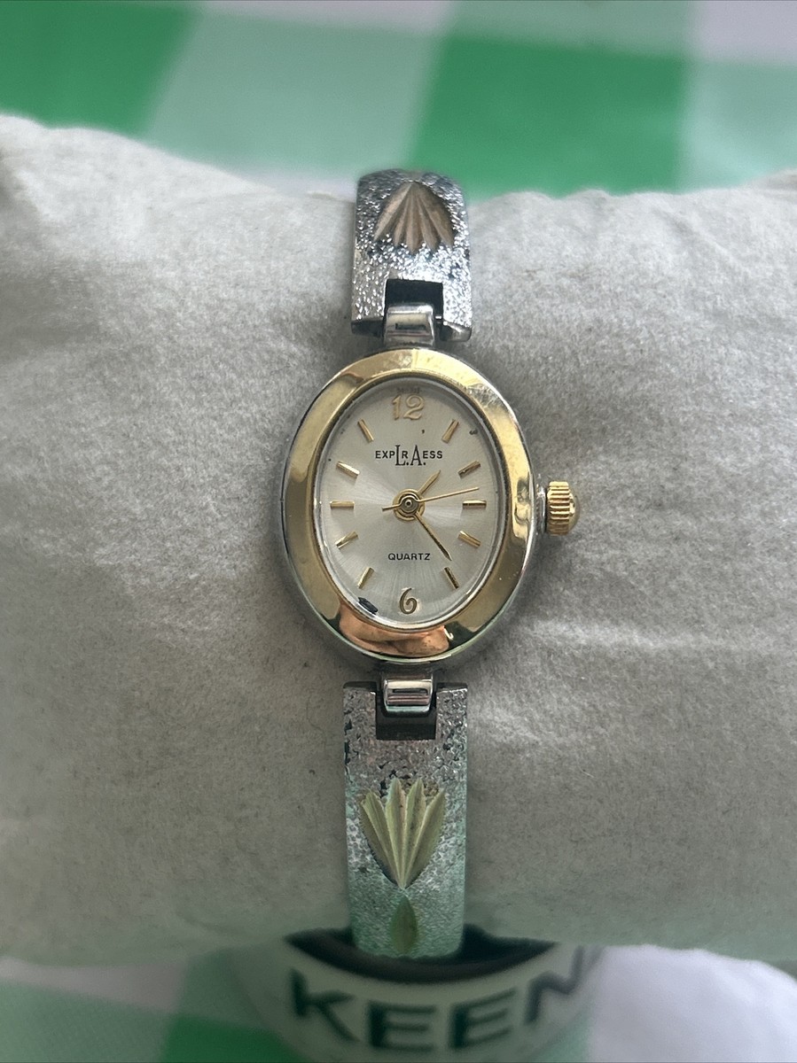 Supreme Illinois watch 17 Jewels Gold Toned Cuff Wind-Up Wristwatch -RARE! WORKS Two Tone Vintage Sarah Coventry Women main image 4