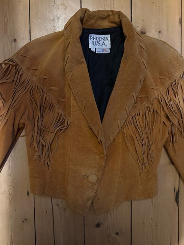 Chaqueta de cuero de gamuza marrón tostado con flecos vintage borlas totalmente forrada Phoenix EE. UU. - Imagen 2 de 10