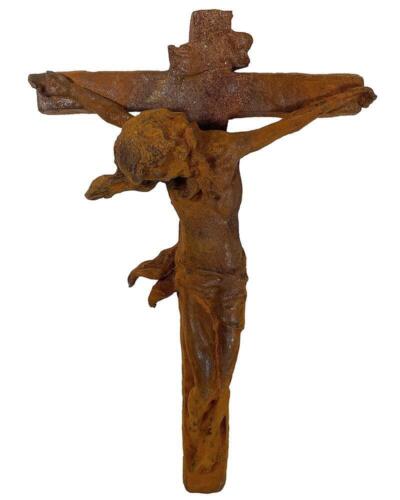 Krzyż ścienny duży z korpusem metal szlachetna rdza krucyfiks żeliwo styl antyczny 59cm - Zdjęcie 1 z 5