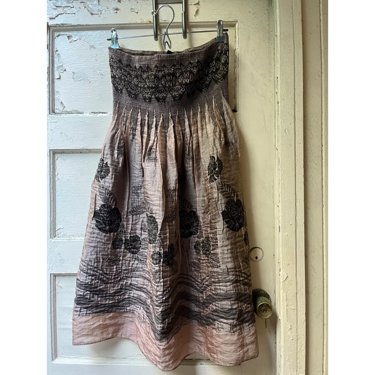 Anthropologie Lapis womens strapless tube ruched boho floral brown stretch dress