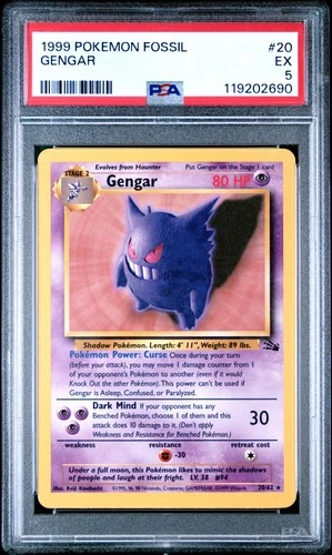 1999 Pokemon Fossil Gengar #20 Non-Holo Unlimited PSA 5 WOTC Vintage