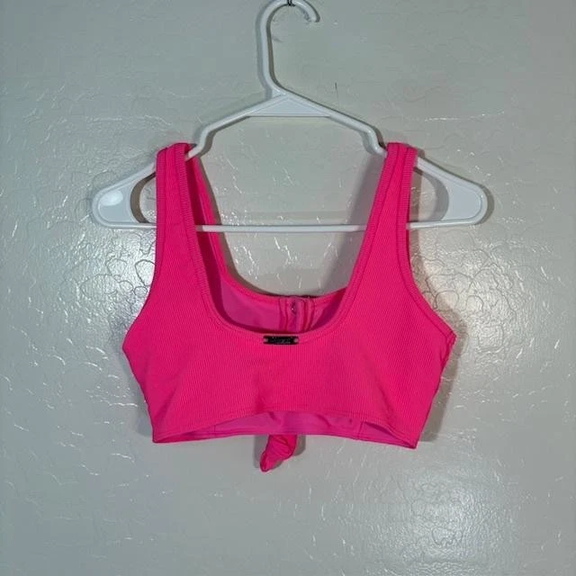 Bombshell Sportswear Sports Bra Womens Medium Pink Ribbed Tie Front Made USA - Image 3 of 4