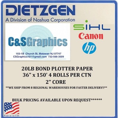 4 ROLLS 36'' X 150' 20LB Bond Plotter Paper CAD InJet 