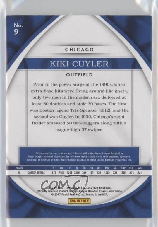 2017 Panini Immaculate Red /25 Kiki Cuyler #9 HOF - Image 2 of 2