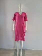 Topshop Fucshia Pink Wrap Midi Dress UK 8 EU 36 VNeck Ruffle Frill Party Wedding