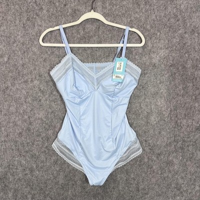 Assets By Spanx Thong Bodysuit Womens 1X Blue Lace Shapewear Adjustable Straps