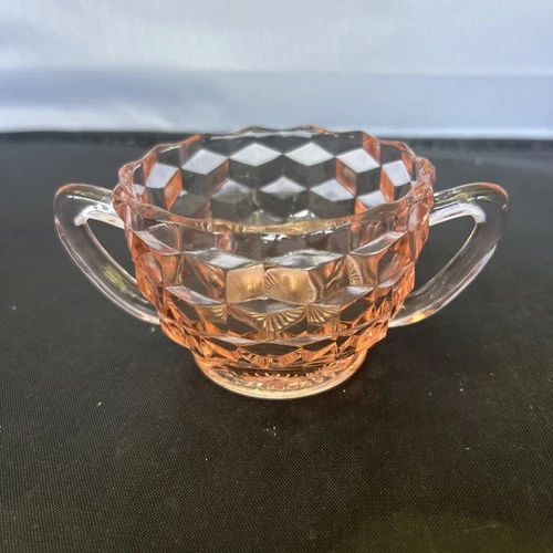 Vintage Jeanette Pink Depression Cubist Sugar Bowl EUC