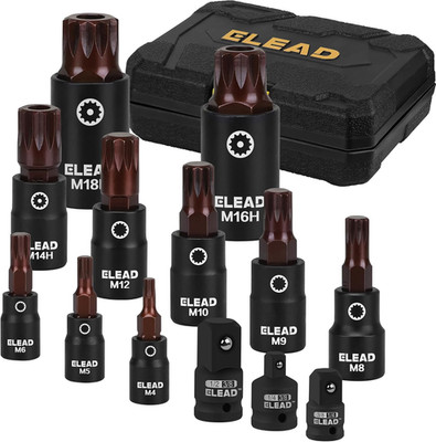 13 Pc XZN Triple Square Spline Bit Socket Set, M4-M18 with 1/4'', 3/8'', 1/2''