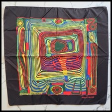 Vintage Hundertwasser Silk Scarf Blood Flows in a Circle Bicycle Swiss 1970s 35"