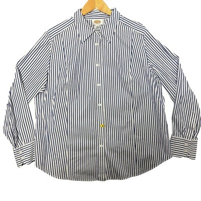 Talbots Shirt Womens 16W Blue White Striped Cotton Career Classic Blouse