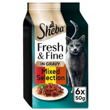 96 x 50g Sheba Fresh & Fine Cat Food Pouches Beef & Chicken & Lamb in Gravy 5.83 per kilo