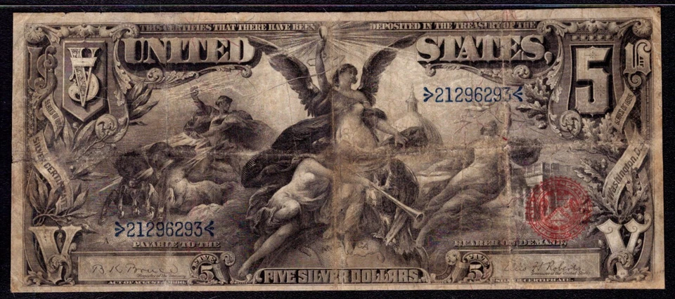 1896 $5 SILVER CERTIFICATE EDUCATIONAL NOTE FR.269 BRUCE ROBERTS PMG CHOICE F 15 - Image 3 of 4