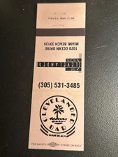 Vintage Matchbook Cover The Clevelander Miami Beach, FL Art Deco MB116