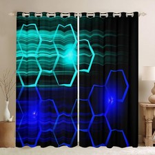 Honeycomb Curtains for Bedroom Living Room Girls Geometrical Blackout Curtain...