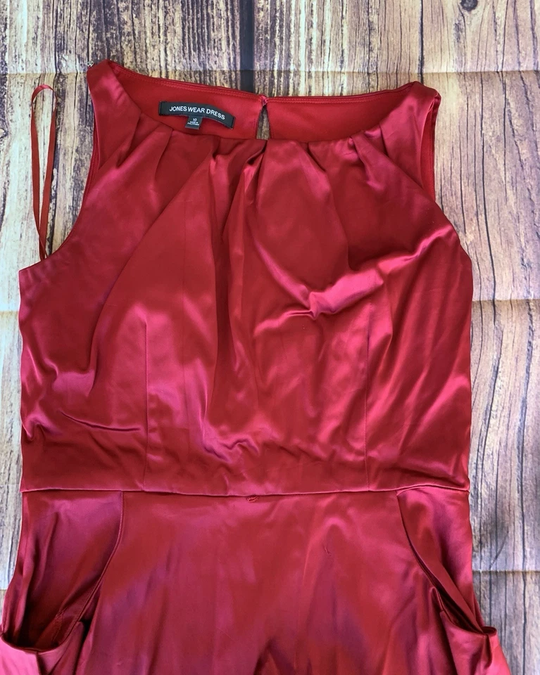 Vestido Jones Wear para mujer sin mangas con cremallera lateral satinado rojo vestido con bolsillos talla: 10 Foto 3 de 4