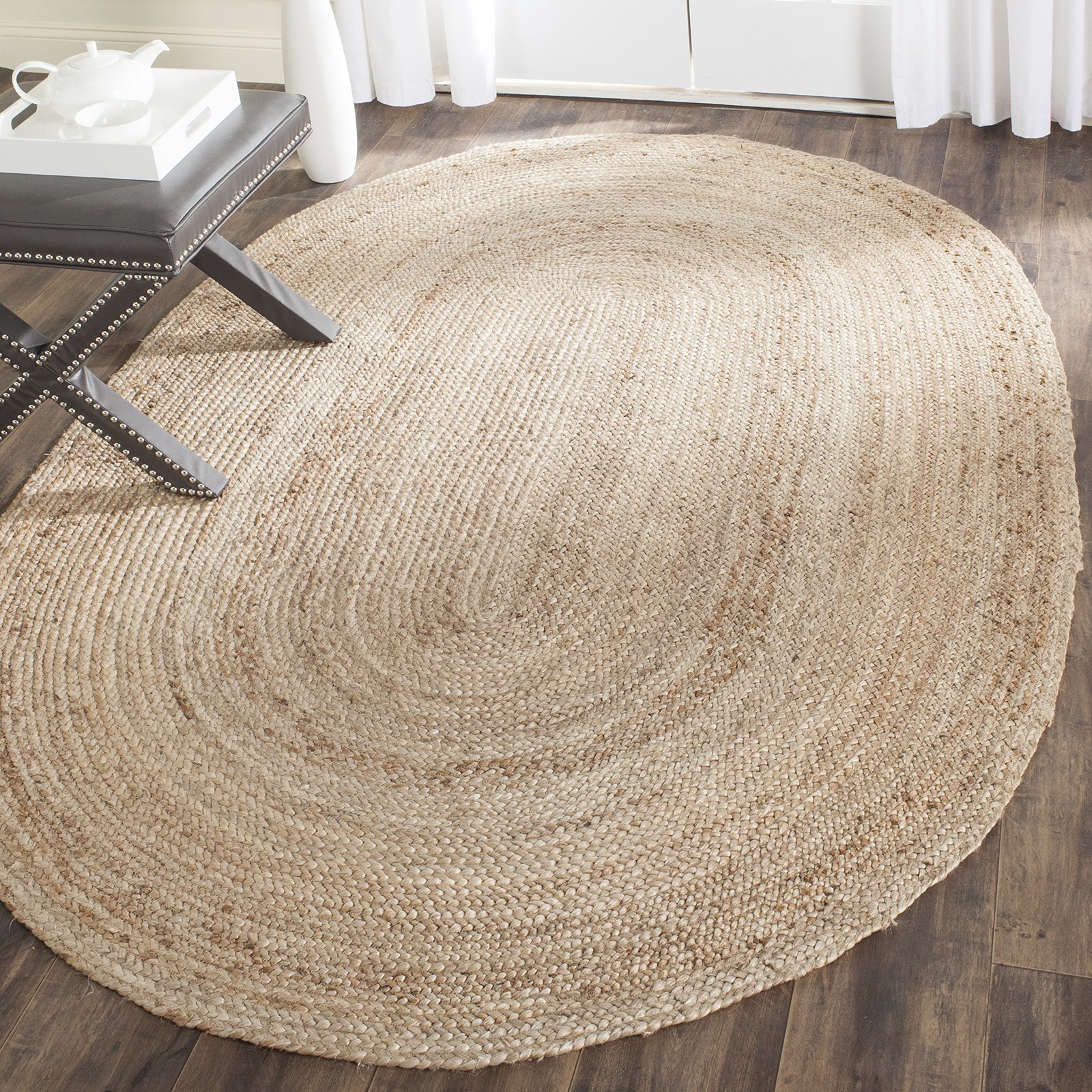 Cape Cod Collection Area Rug - 4' x 6' Oval, Natural, Handmade Flat Weave Jut...