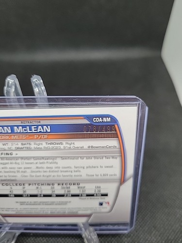 2023 Bowman Chrome Draft Nolan McLean 1° Auto #78/499 Rifrattore CDA-NM NY Mets - Foto 3 di 3