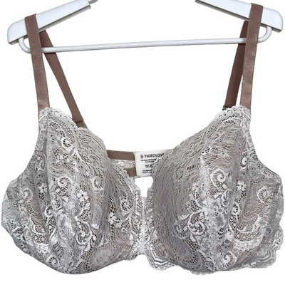 ThirdLove 24/7 Lace Balconette Bra Women 44B Taupe White Floral Underwire