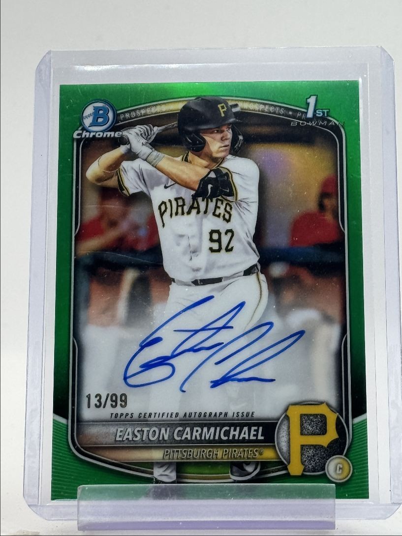 EASTON CARMICHAEL 2025 BOWMAN CHROME DRAFT 1ST GREEN AUTO /99 Q3855